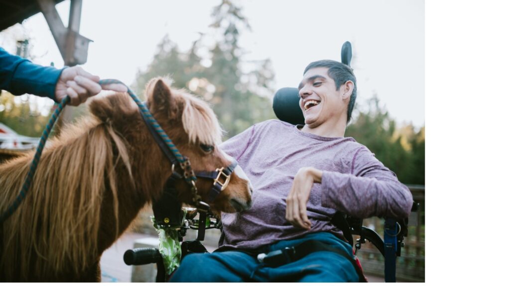Man in wheelchair for hippotherapy session