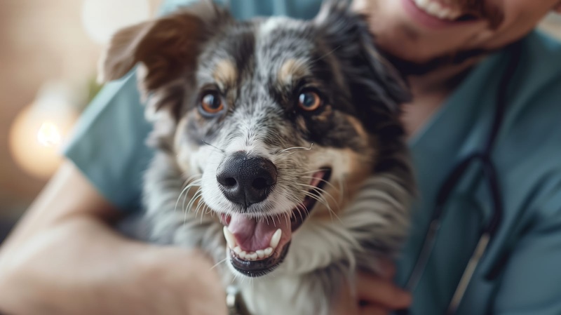 holding happy dog