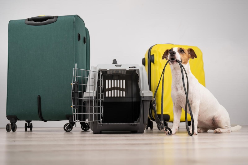 dog with luggage