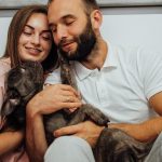 French bulldog with family