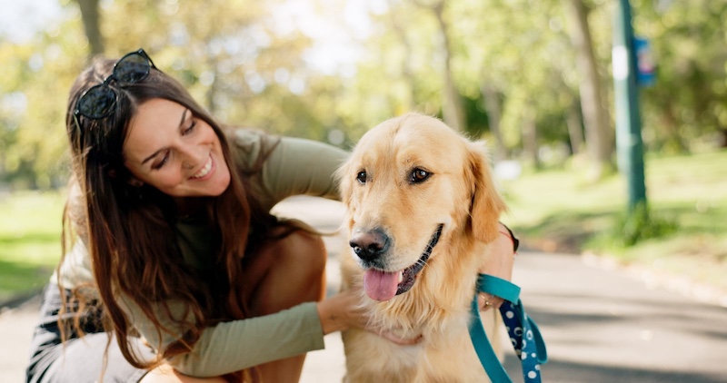 happy woman and dog