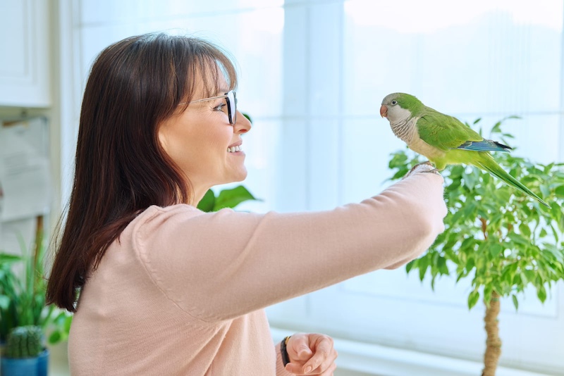 woman with pet bird